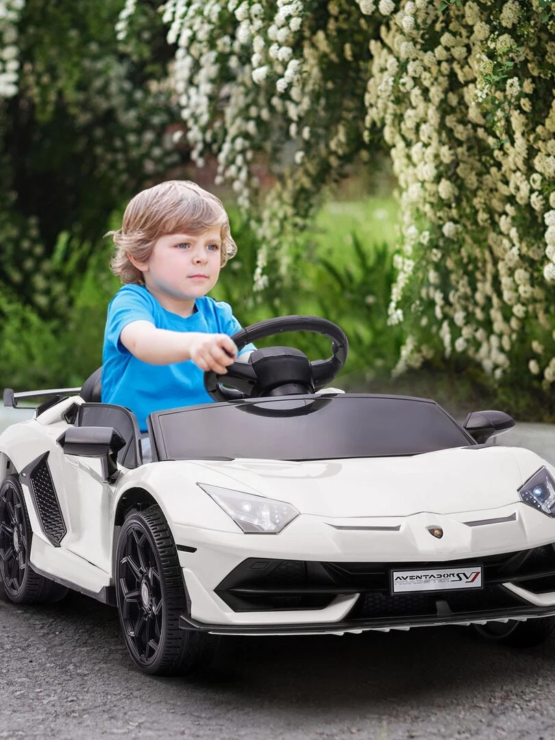 Voiture électrique enfant Lamborghini Aventador roadster SVJ avec télécommande   Blanc