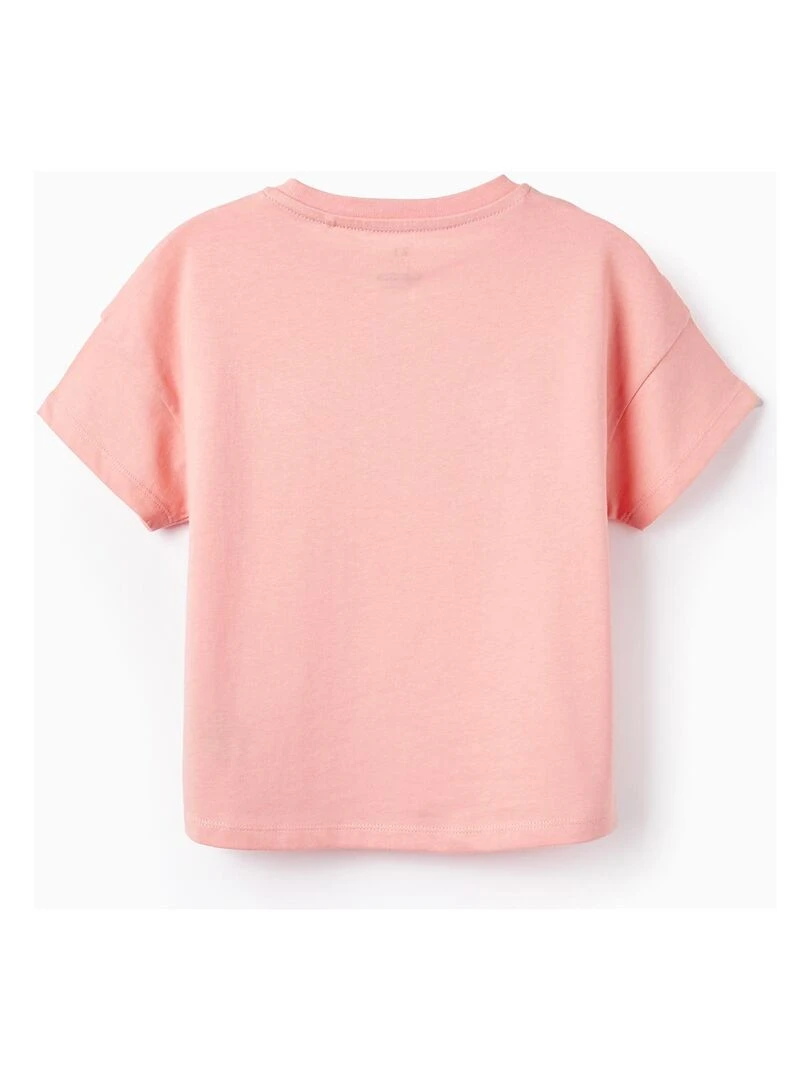 T Shirt en Coton avec Perles Fille 'Vista Hermosa' manches courtes CUBA Rose