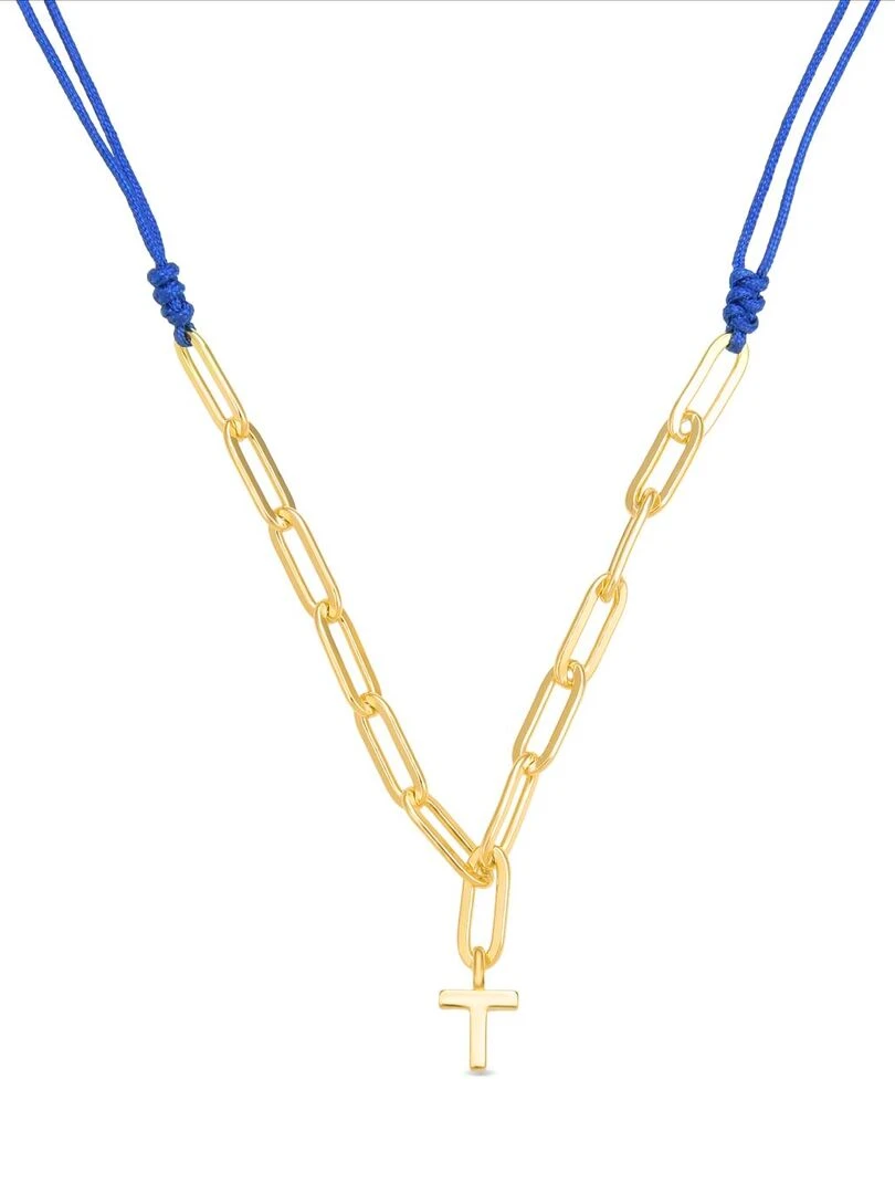 Collier Alphabet en argent 925 et or jaune 18 carats Bleu