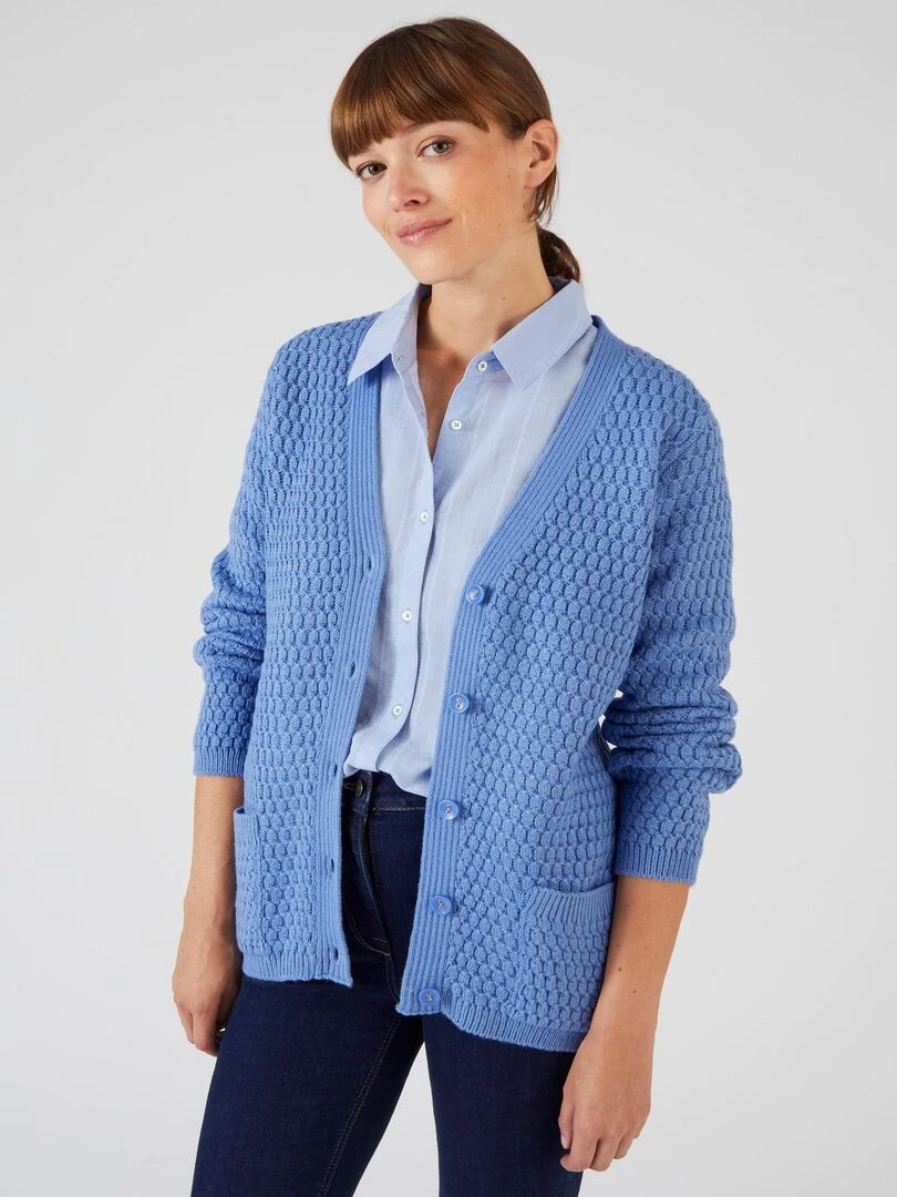 Gilet maille fantaisie Damart Bleu