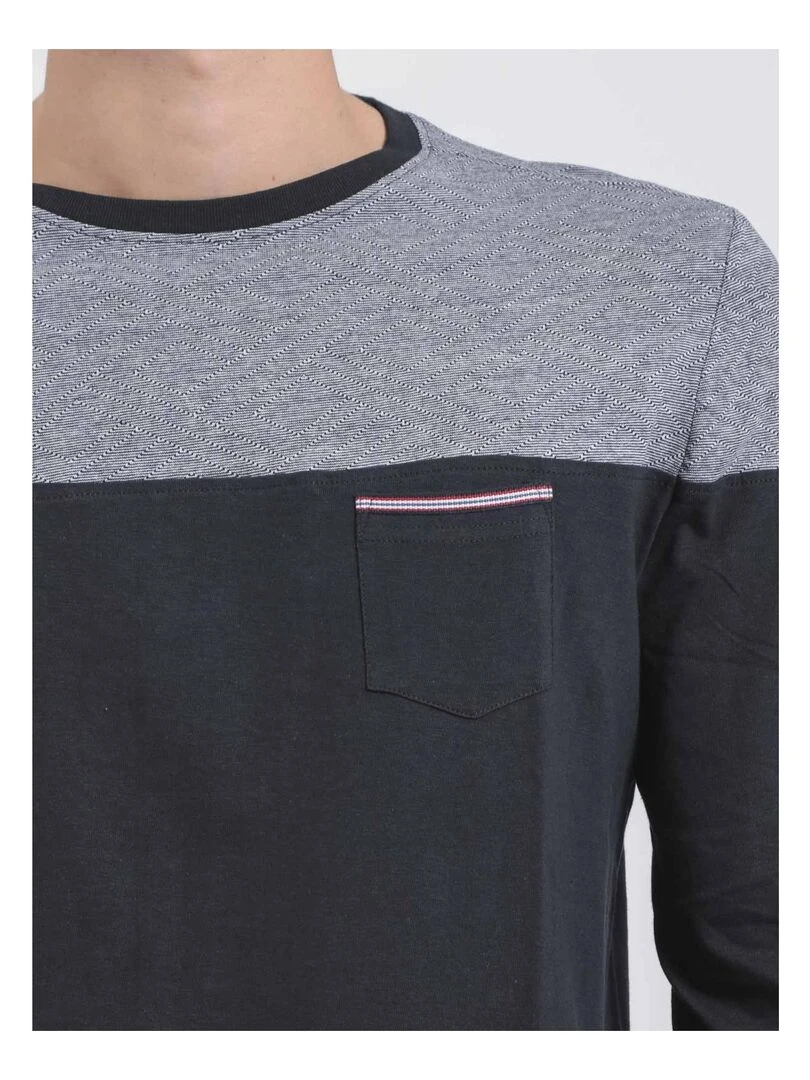 T shirt manches longues col rond pur coton JUPINEL   Bleu marine