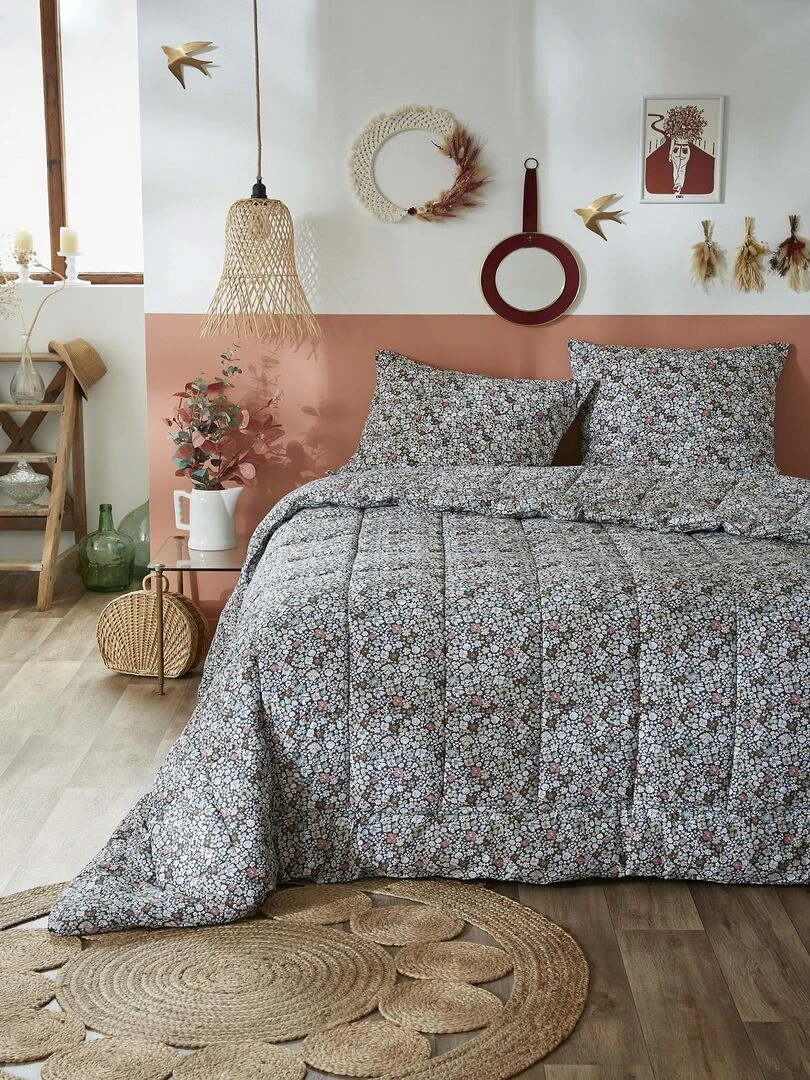 Couette coton imprimee Malia en fleurs Blanc
