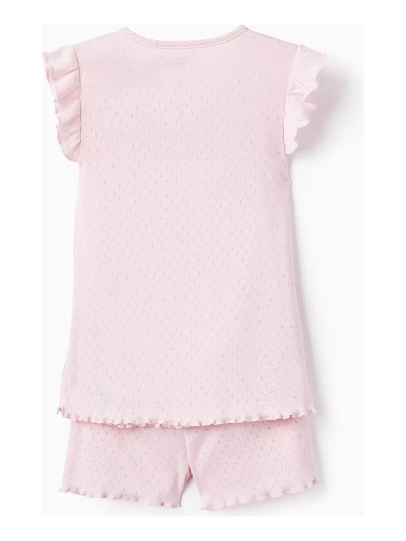 Pyjama En Coton Pointelle Pour Fille 'Good Night' manches courtes Rose clair