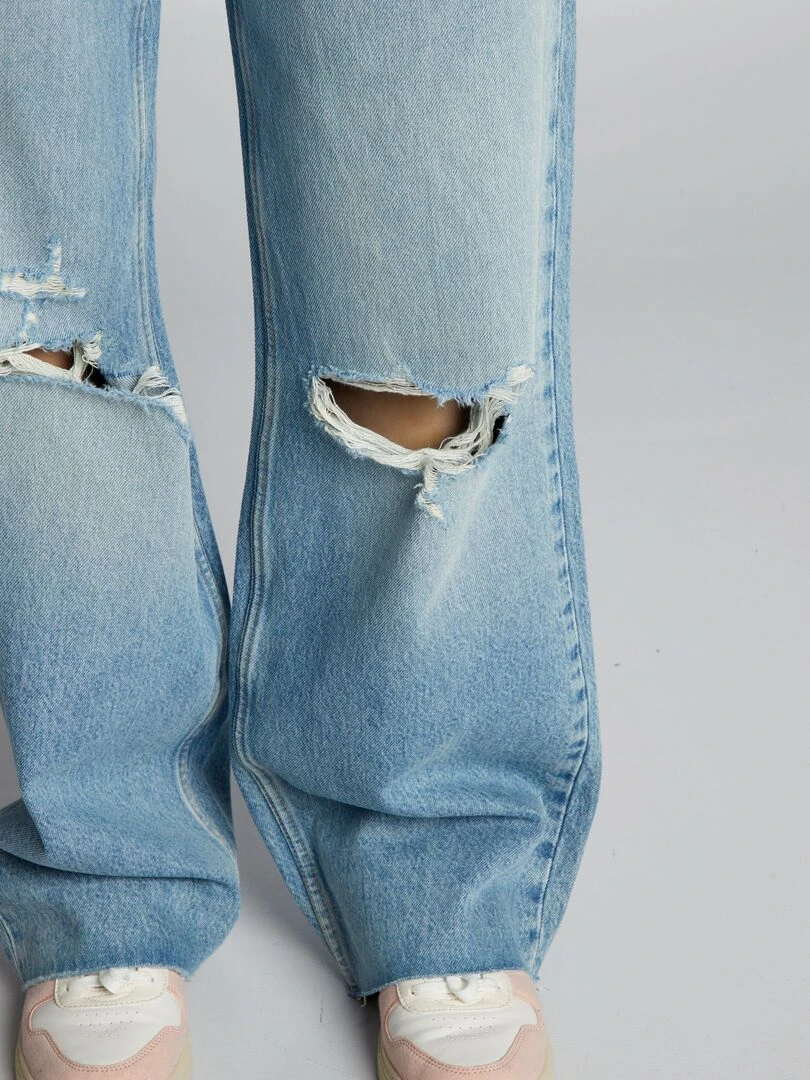 Jean wide leg avec abrasions   Bleu