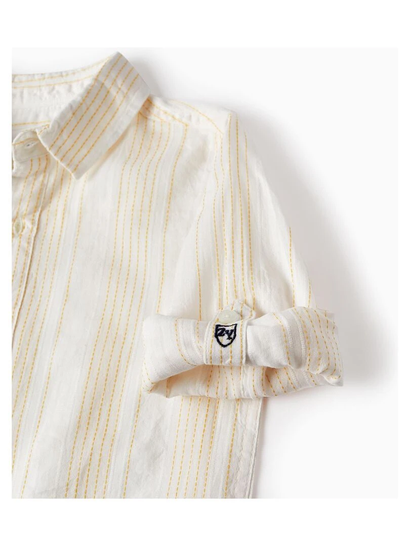 Chemise à manches longues en coton pour garçon manches longues CÉRÉMONIE   Blanc