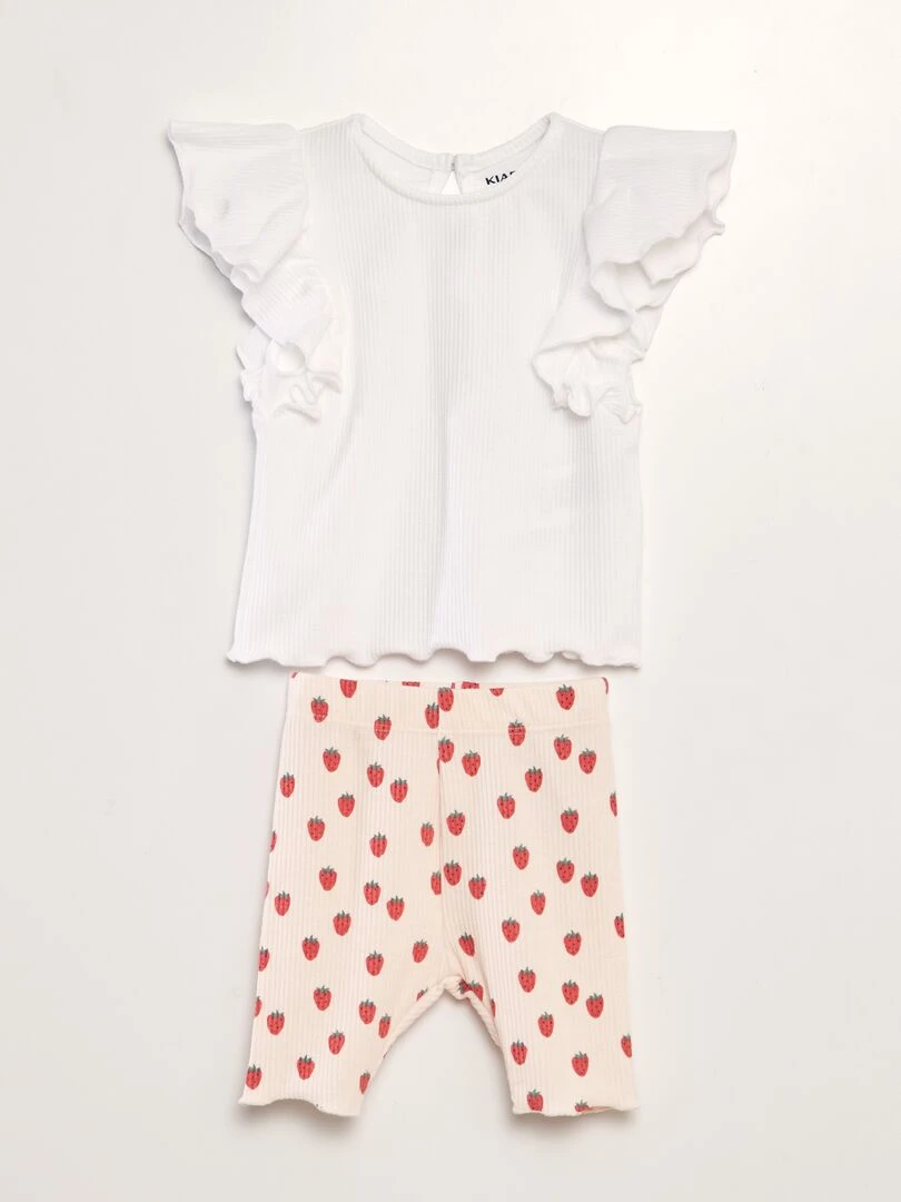 Ensemble tee shirt + legging imprimé 2 pièces Rose/blanc