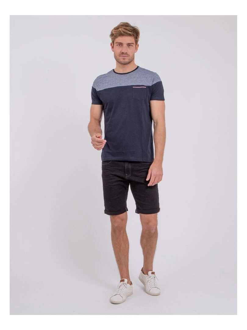 T shirt manches courtes col rond pur coton NOCOOK   Bleu marine