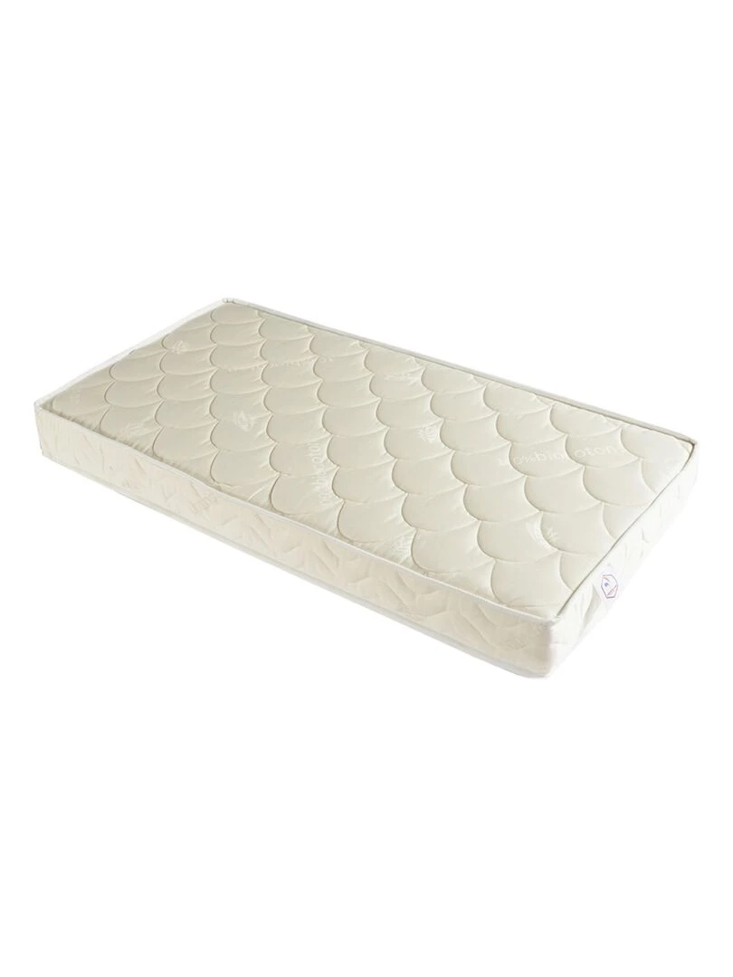 Matelas Bébé aux extrait d'huile de SOJA Tissu 100% Bio Coton Fabriqué en France Blanc