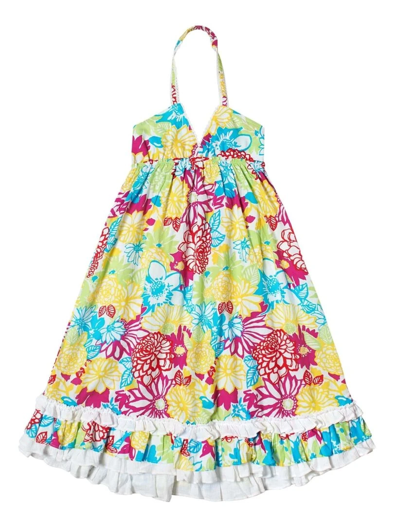Robe de Plage Longue Fille Jersey Fleuri Multicole EUGENIE La Faute à Voltaire Blanc Rose clair Bleu
