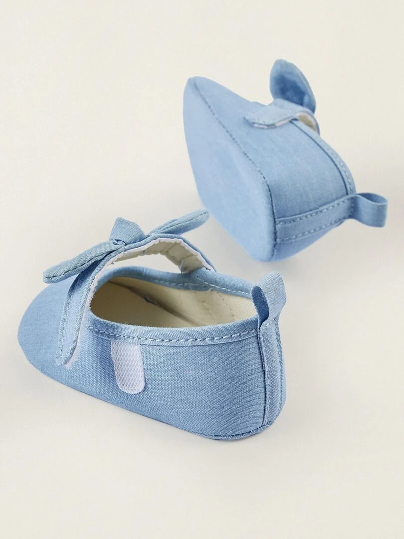 Ballerines avec Noeud en Jean pour Nouveau Né  ATLANTIC COMPANY   Bleu clair