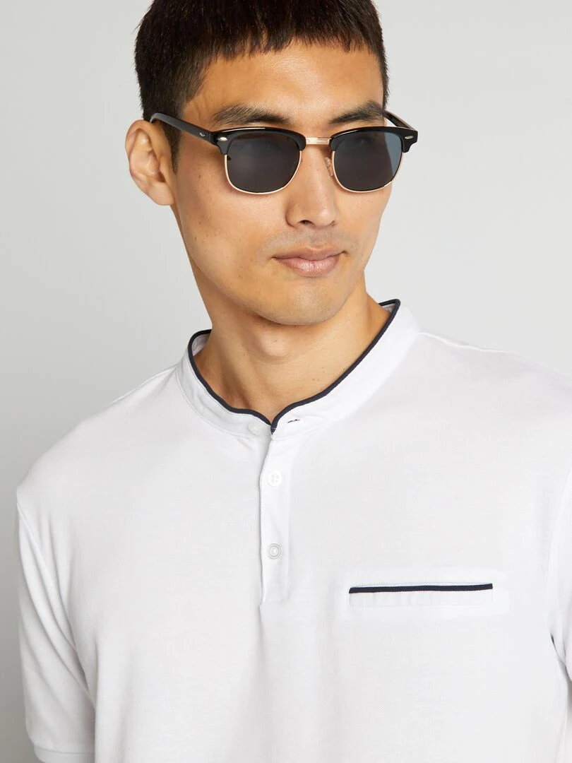 Polo à col mao en piqué de coton Blanc