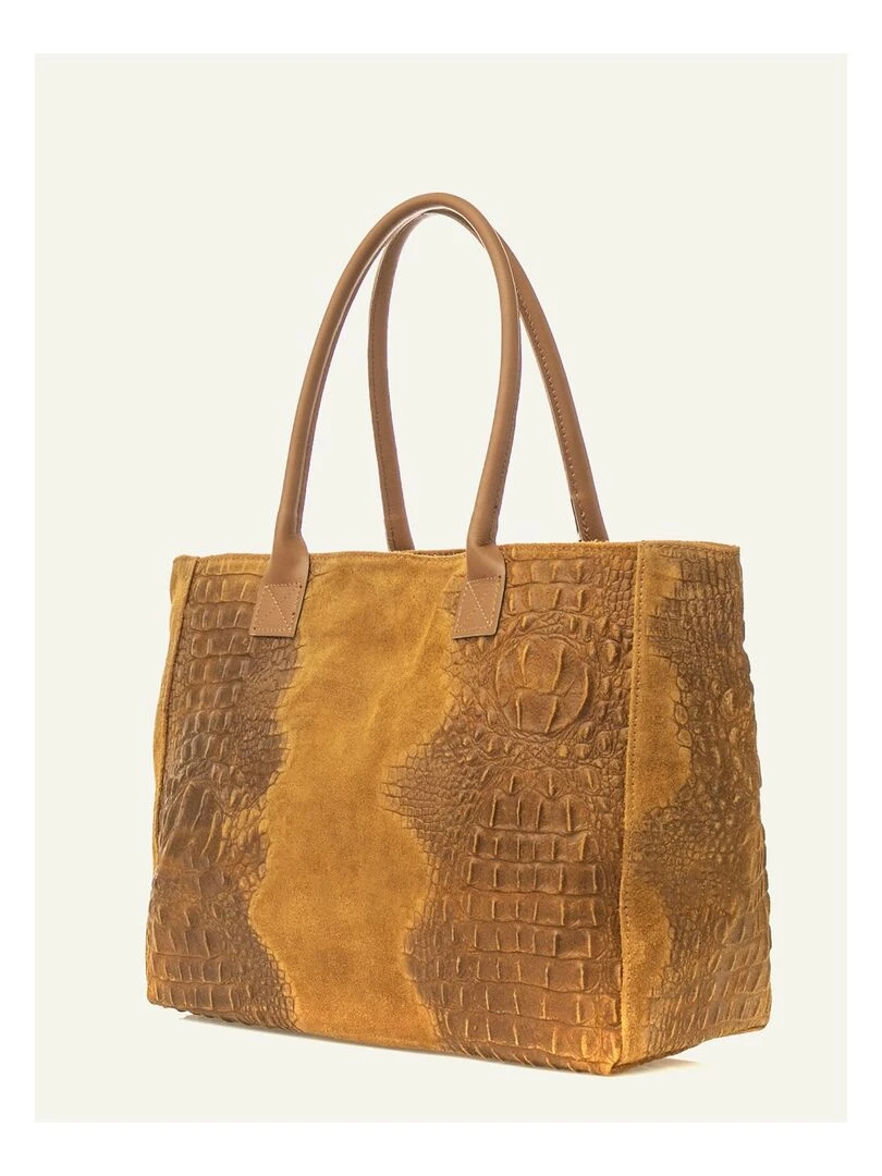 Sac cabas cuir croco DL ALICE   Marron caramel