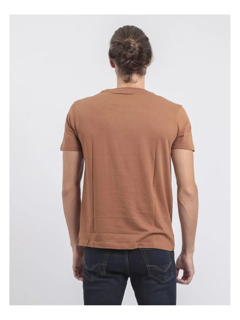 T shirt col rond pur coton JUMAX   Marron caramel