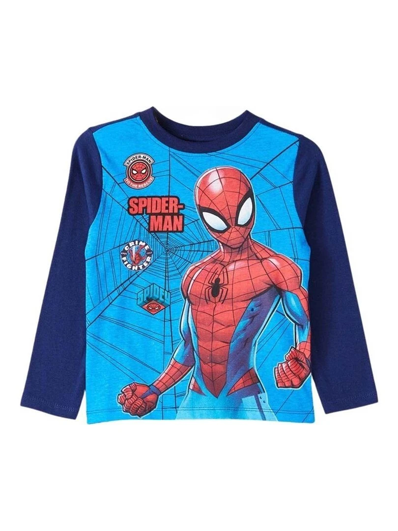 Disney T shirt garçon imprimé Spiderman en coton Bleu marine
