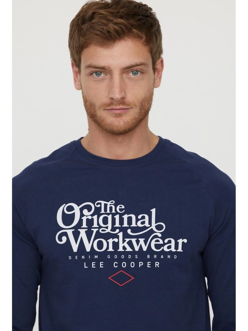 Lee Cooper   T Shirt manches longues coton regular ALUCE   Bleu marine