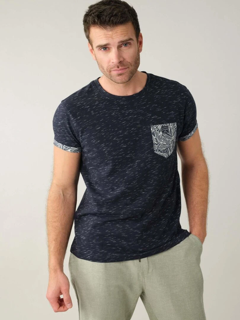 T shirt en coton et col rond pour homme 'Deeluxe' Bleu marine