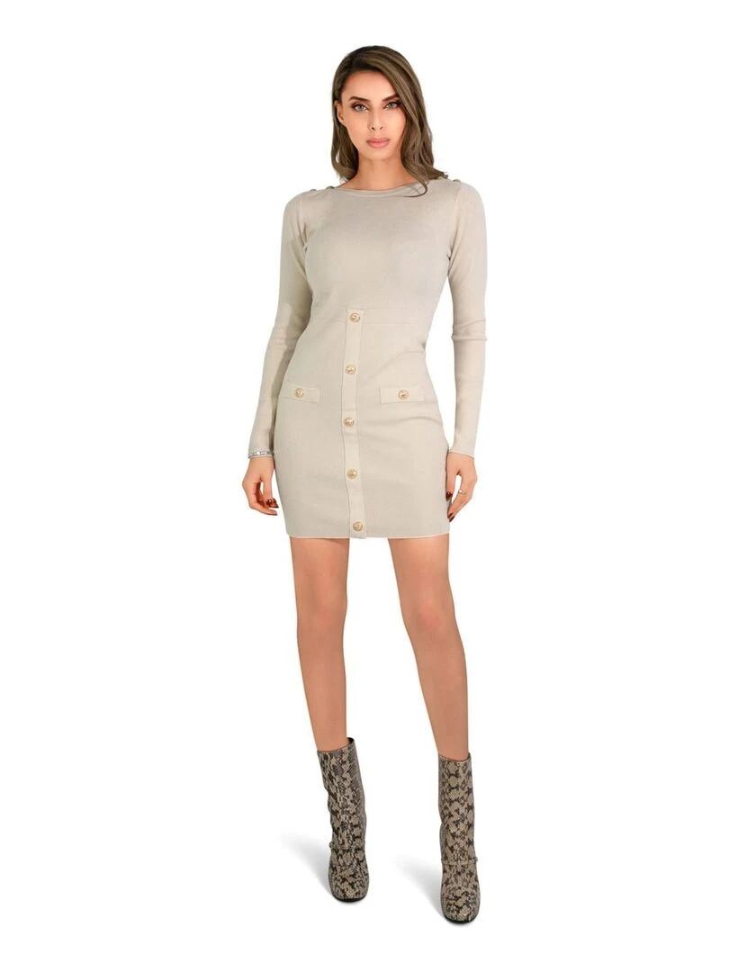 Robe Pull bouton doré Kebello Beige
