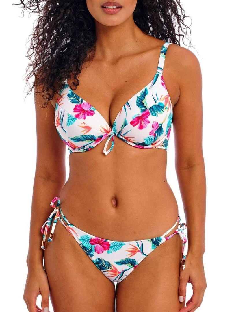 Bas de maillot à nouettes Palm Paradise Blanc