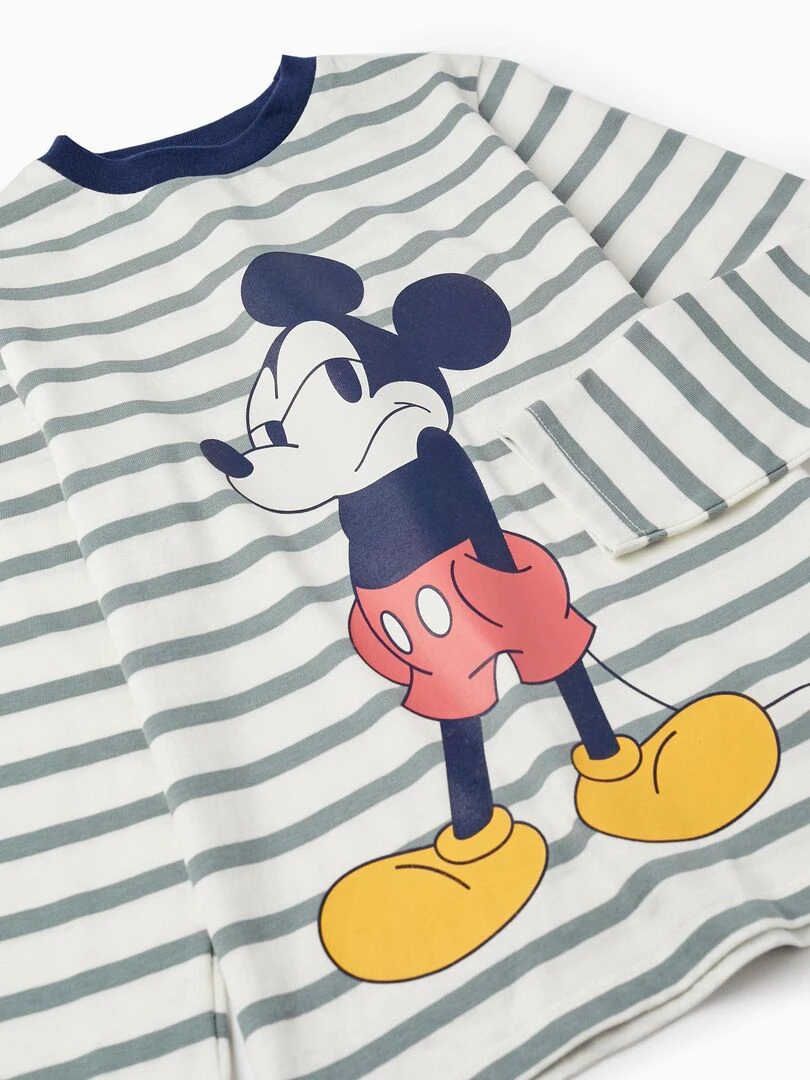 T Shirt Rayé À Manches Longues Pour Garçon 'Mickey'   Bleu