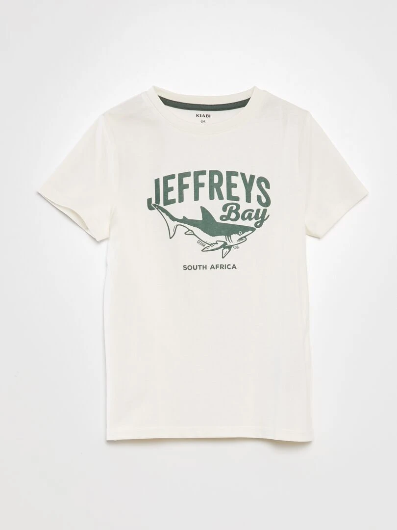 T shirt à col rond en coton Blanc 'requin'