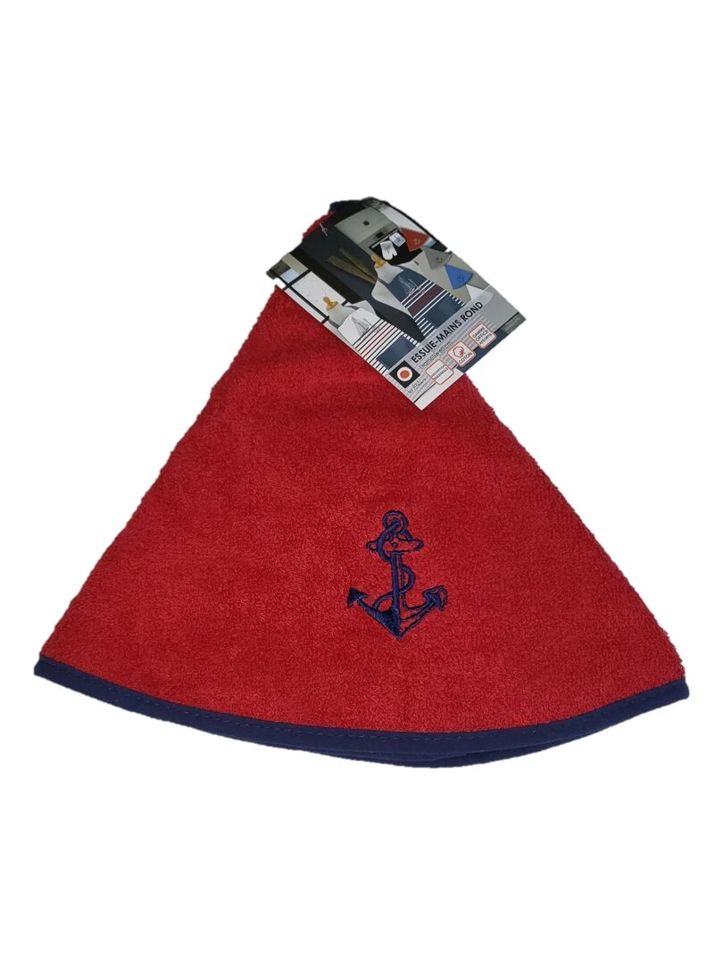 Essuie mains torchon rond brode ancre Rouge