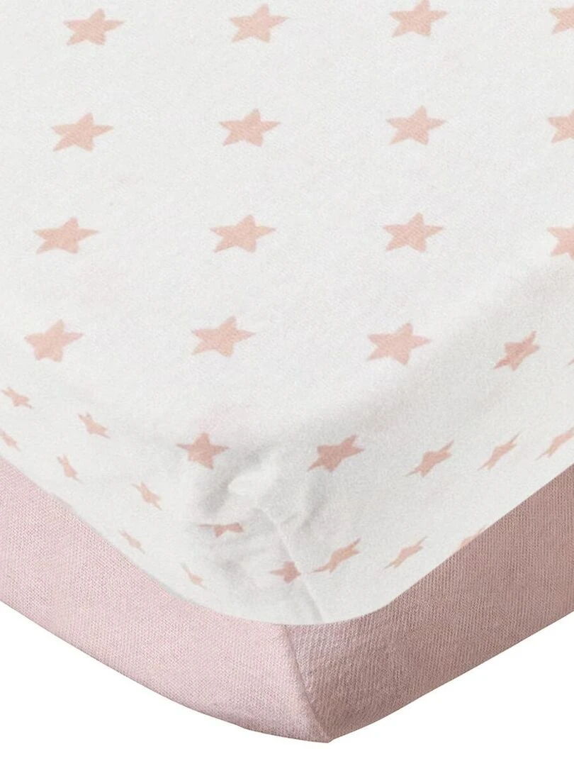 Lot de 2 draps housse en coton 60x120 cm Rose + Imprimé étoiles Rose pâle