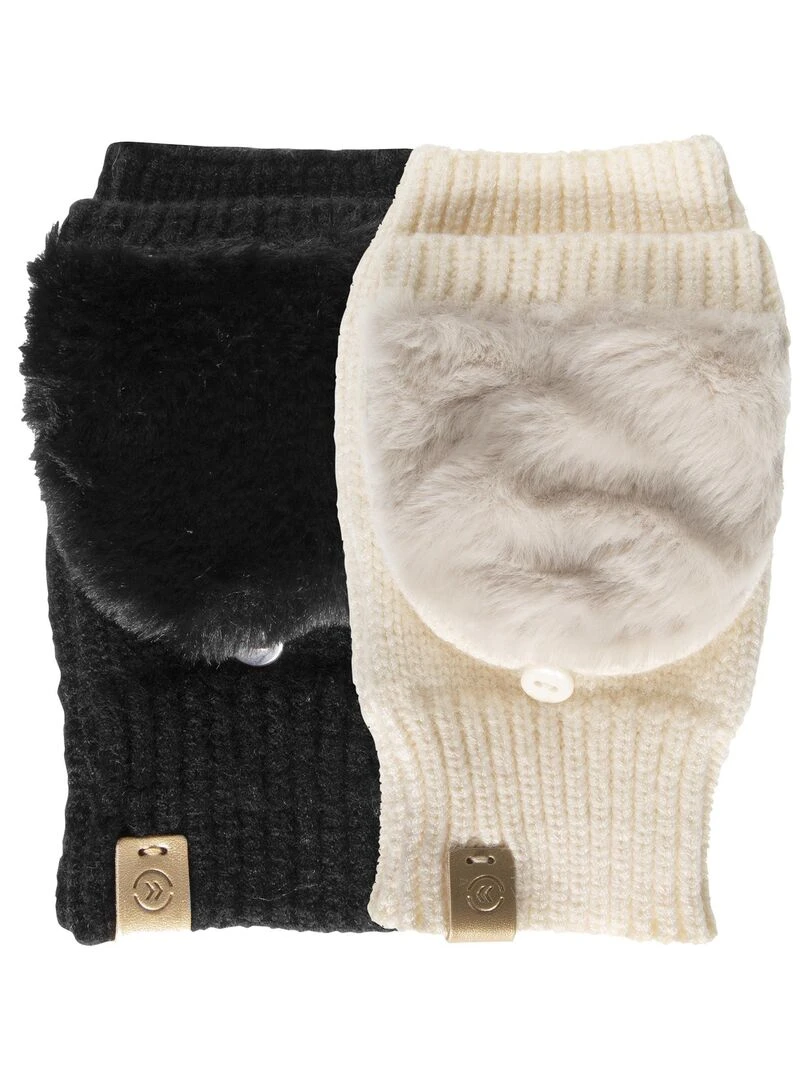 Mitaines Femme Maille et imitation fourrure Crème   Beige clair