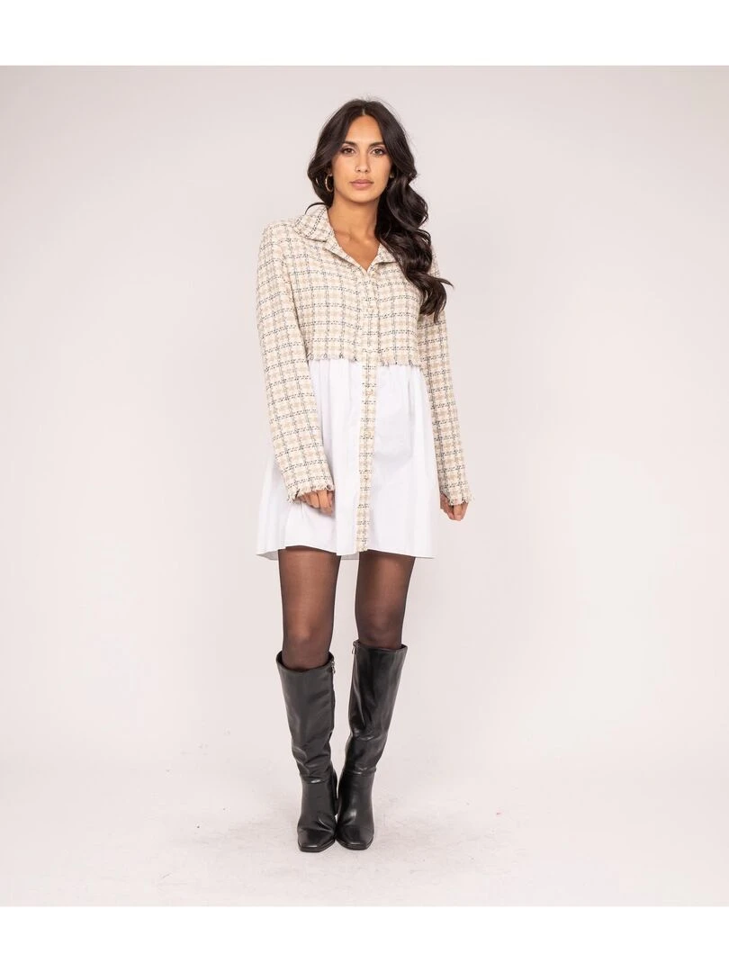 Robe courte bimatière UANNE   Beige