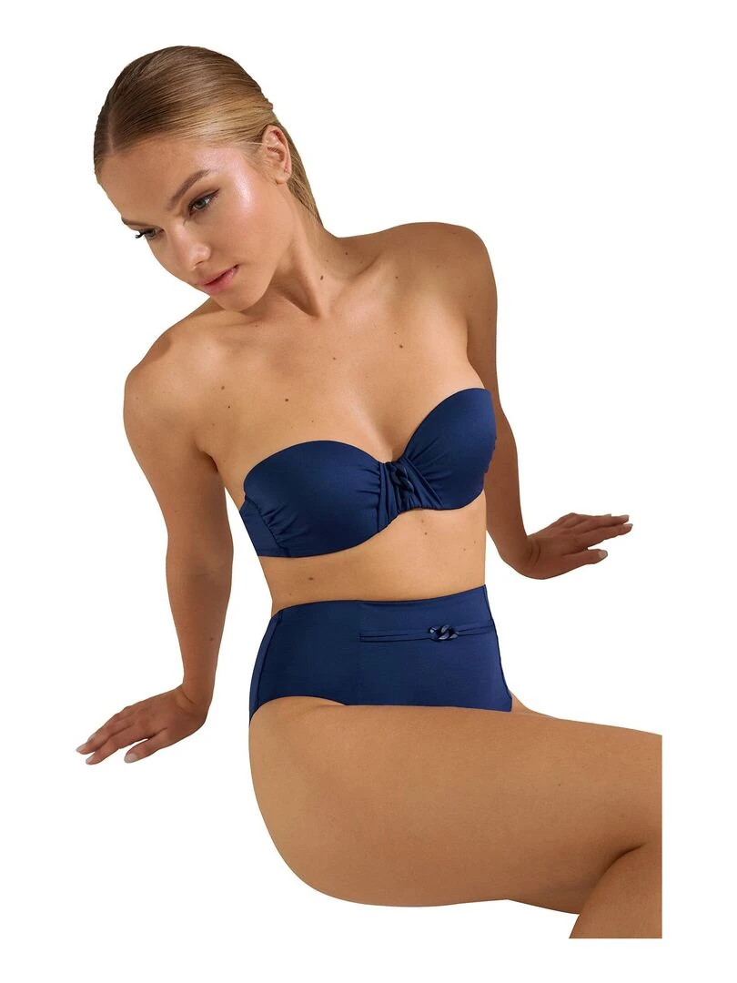 Bas maillot slip de bain échancré taille haute Palma   Bleu marine