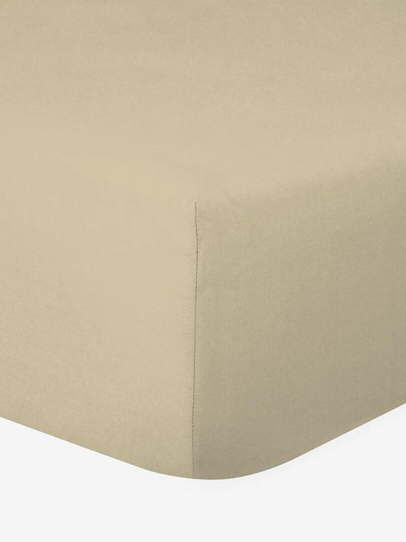Drap housse 100% Coton 57 Fils Ficelle 140 x 190 cm Bonnet 30 cm Beige sable