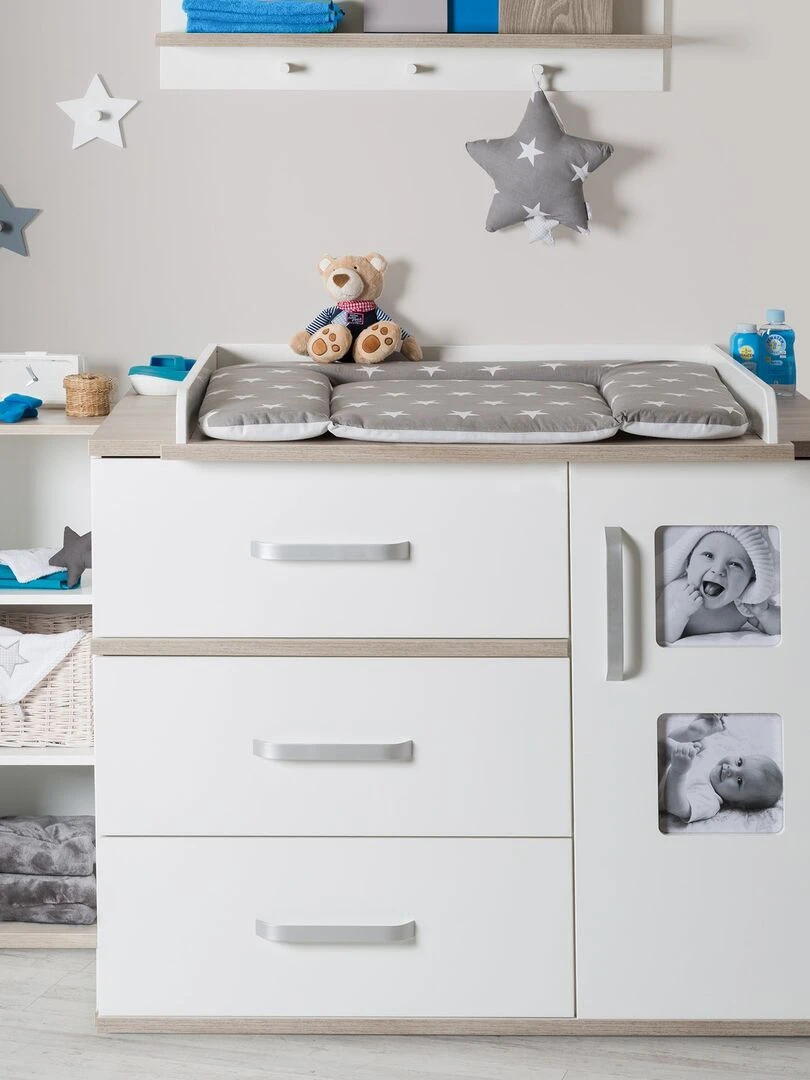 ROBA Large Commode à Langer "Moritz" avec 2 Cadres Photo   Hauteur à Langer 94 cm   Blanc Gris