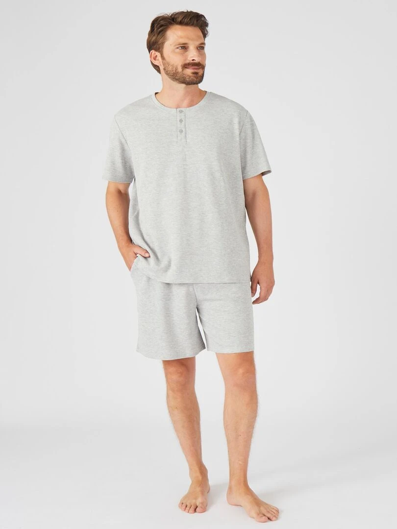 Pyjashort maille reliefée coton majoritaire   Damart   Gris chiné