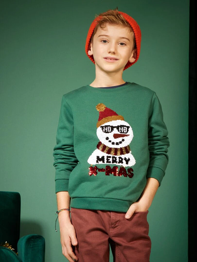 Sweat de Noël imprimé Bonhomme de neige   Vert snow