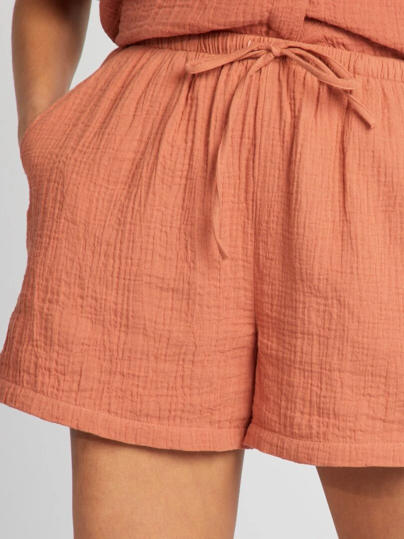 Short taille haute en double gaze de coton   Marron