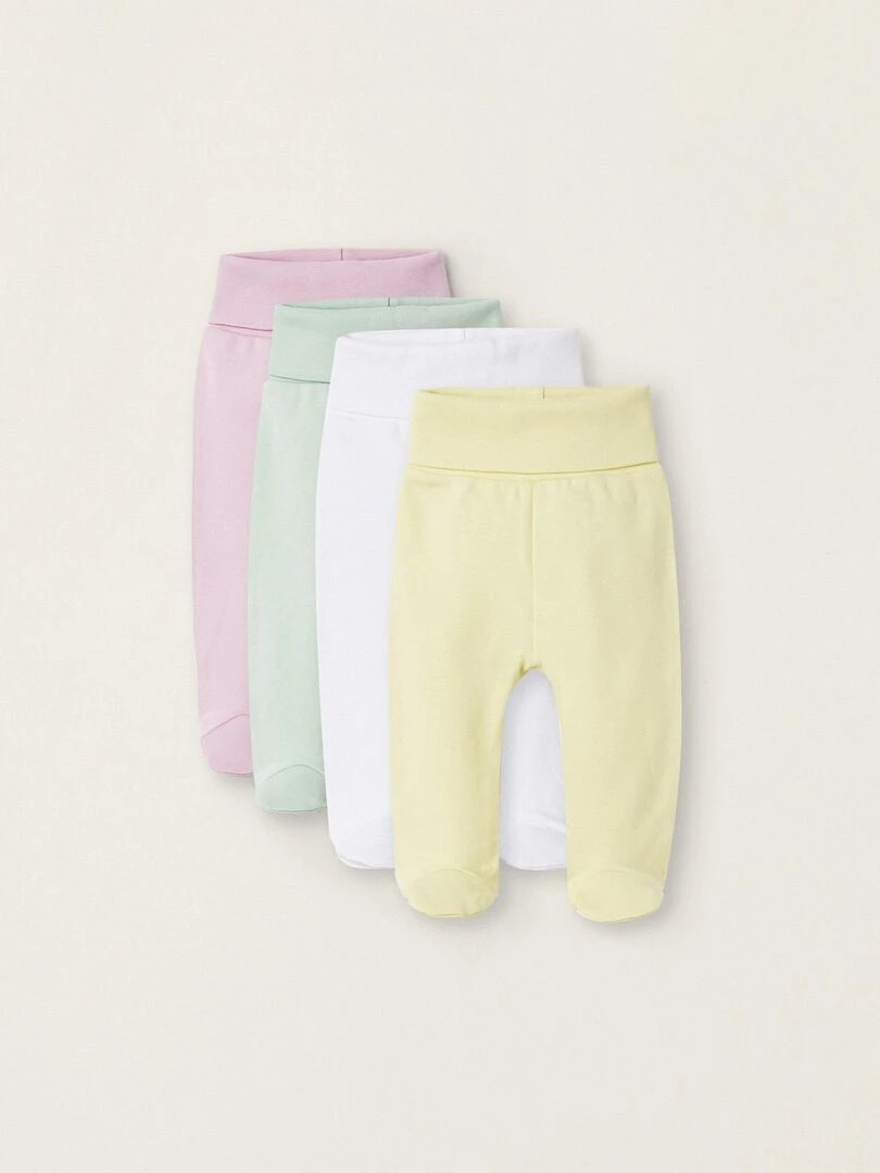 Pack 4 Pantalons à Taille Haute pour Nouveau Né et Bébé ESSENTIALS LINE Multicolore