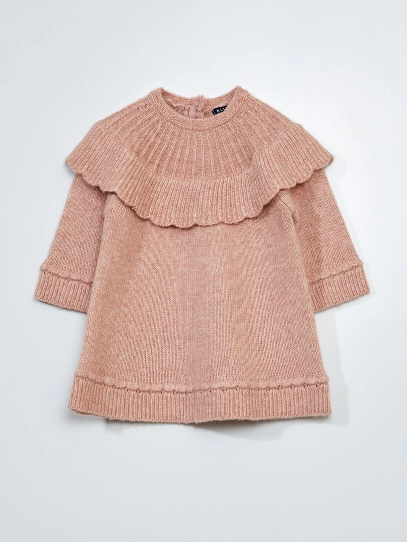 Robe en maille tricot avec col fantaisie Rose