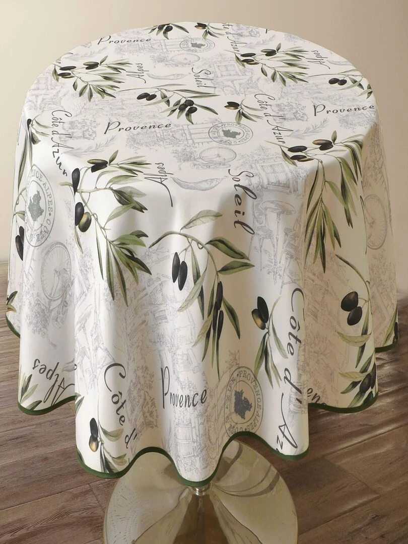 Nappe Anti taches Provence   Ronde 160 cm   Gris Vert