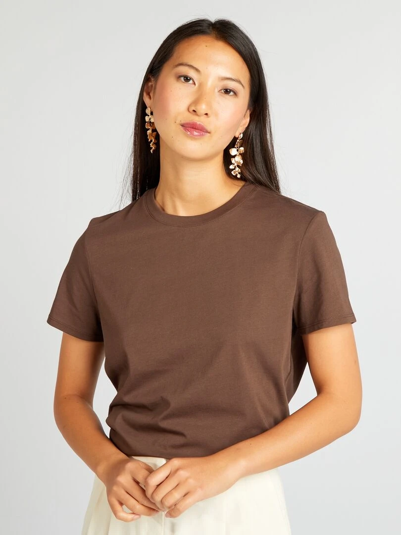 T shirt uni en jersey MARRON