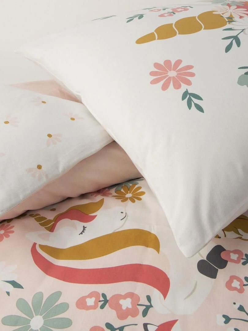 Future Home Parure de lit enfant en coton 57 fils imprimé rose Rose