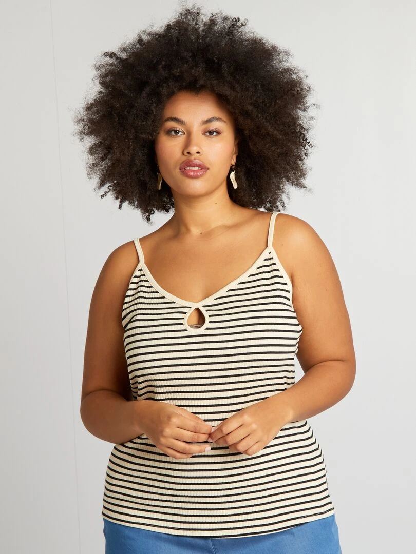 Débardeur côtelé rayé   Beige