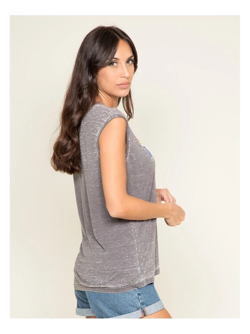 T shirt col rond sans manches FLORIFOU Blanc