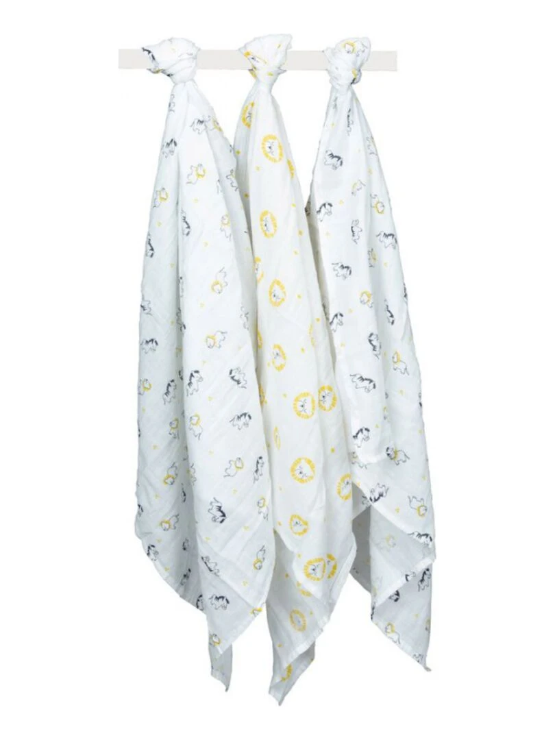 Lot de 3 langes en coton bio Pluche et Pompon (70 x 70 cm) Jaune