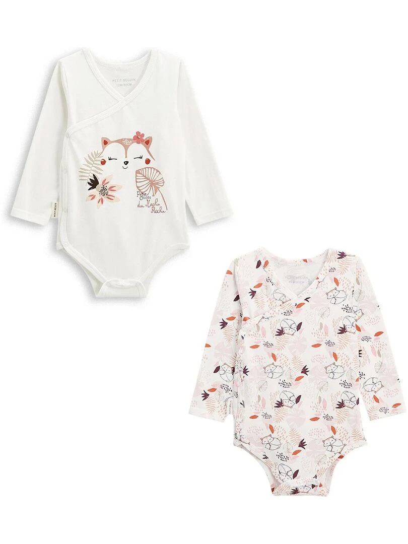 Lot de 2 bodies bébé manches longues ouverture croisée Machu Picchu Rose