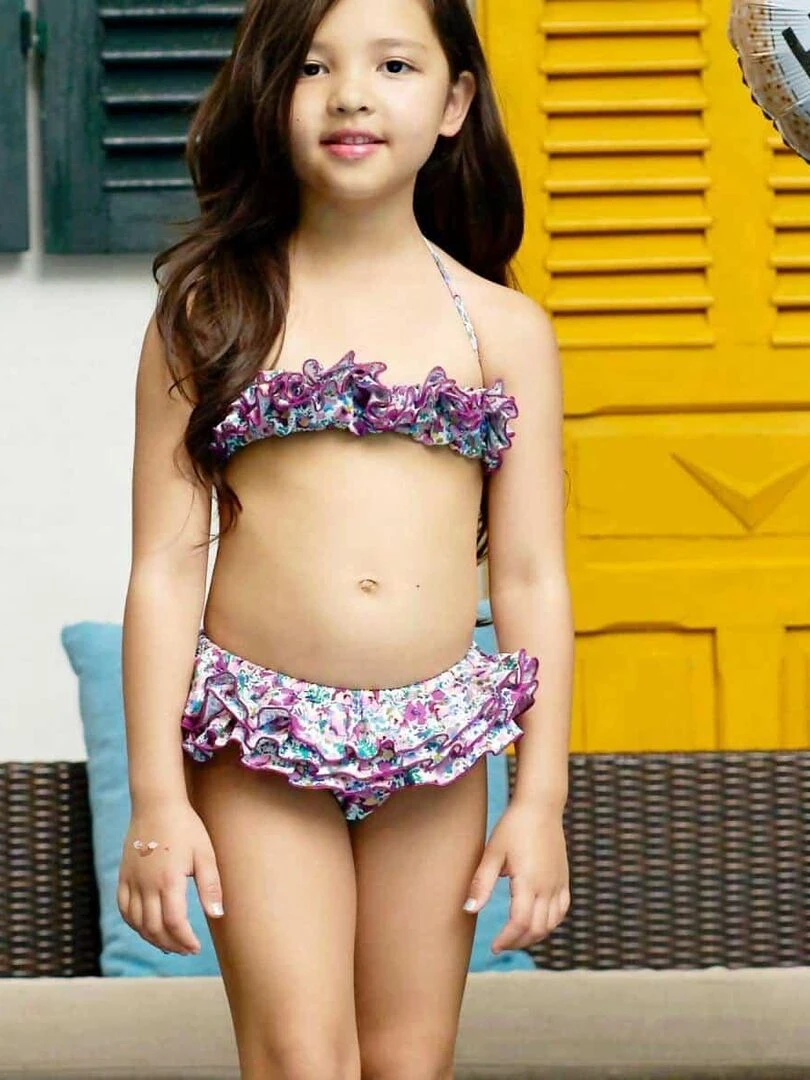 Maillot de Bain 2 Pièces Fille Fleuri Violet & Bleu SWAN 'LA FAUTE A VOLTAIRE' Violet