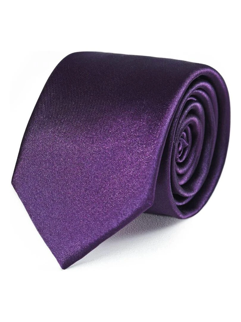 Cravate Slim Satin Unie Fabriqué en Europe Violet prune