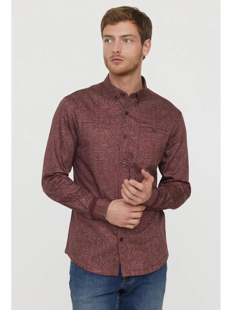 Lee Cooper Chemise manches longues coton slim DIMITRI Rouge brique