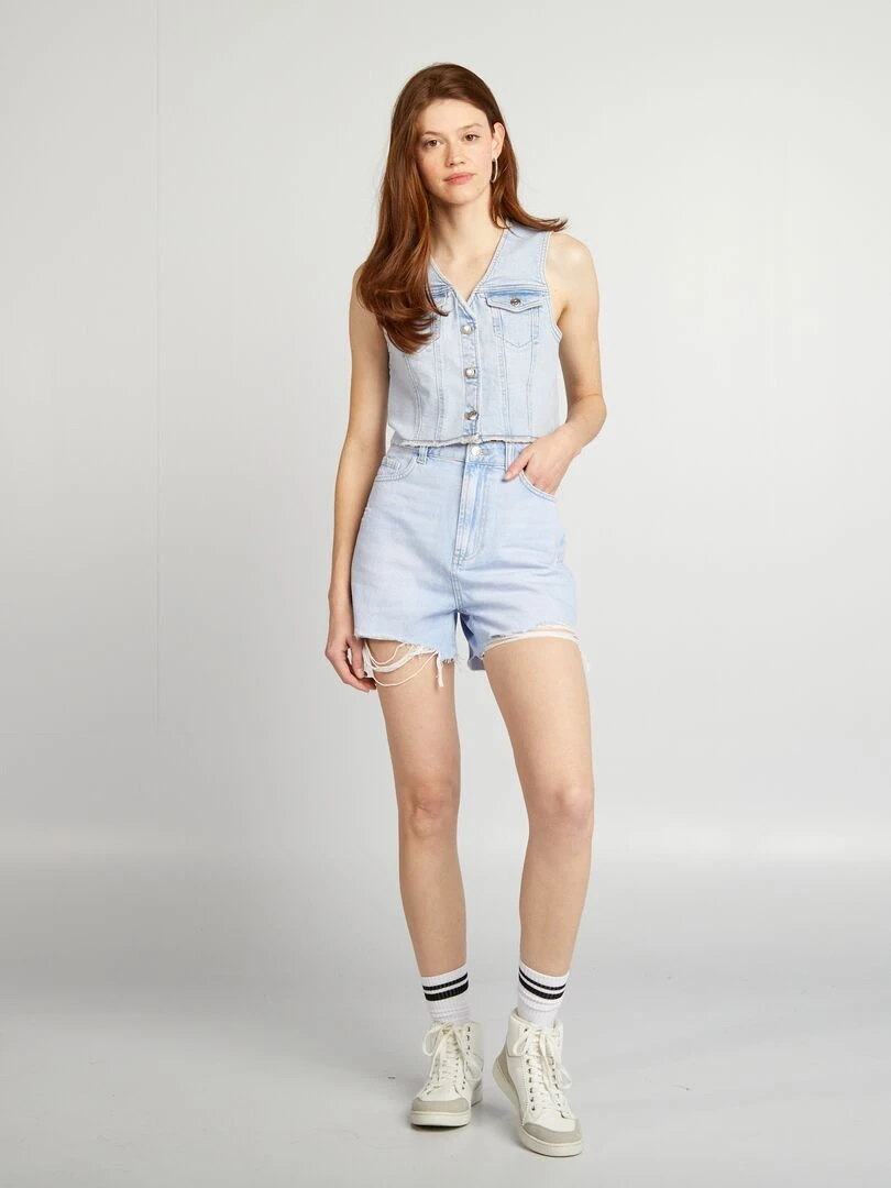 Short en jean taille haute   Bleu