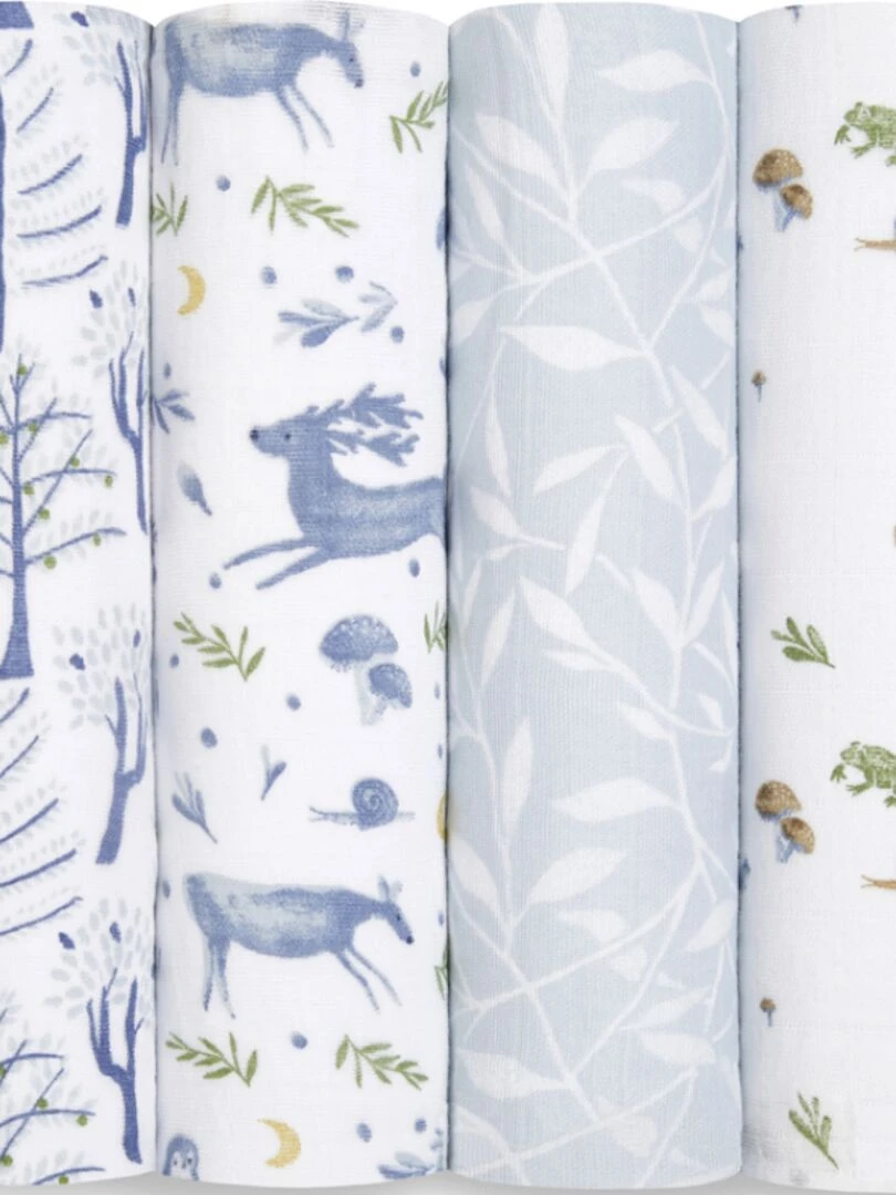 Lot de 4 maxi langes en coton bio Outdoors (120 x 120 cm) Bleu