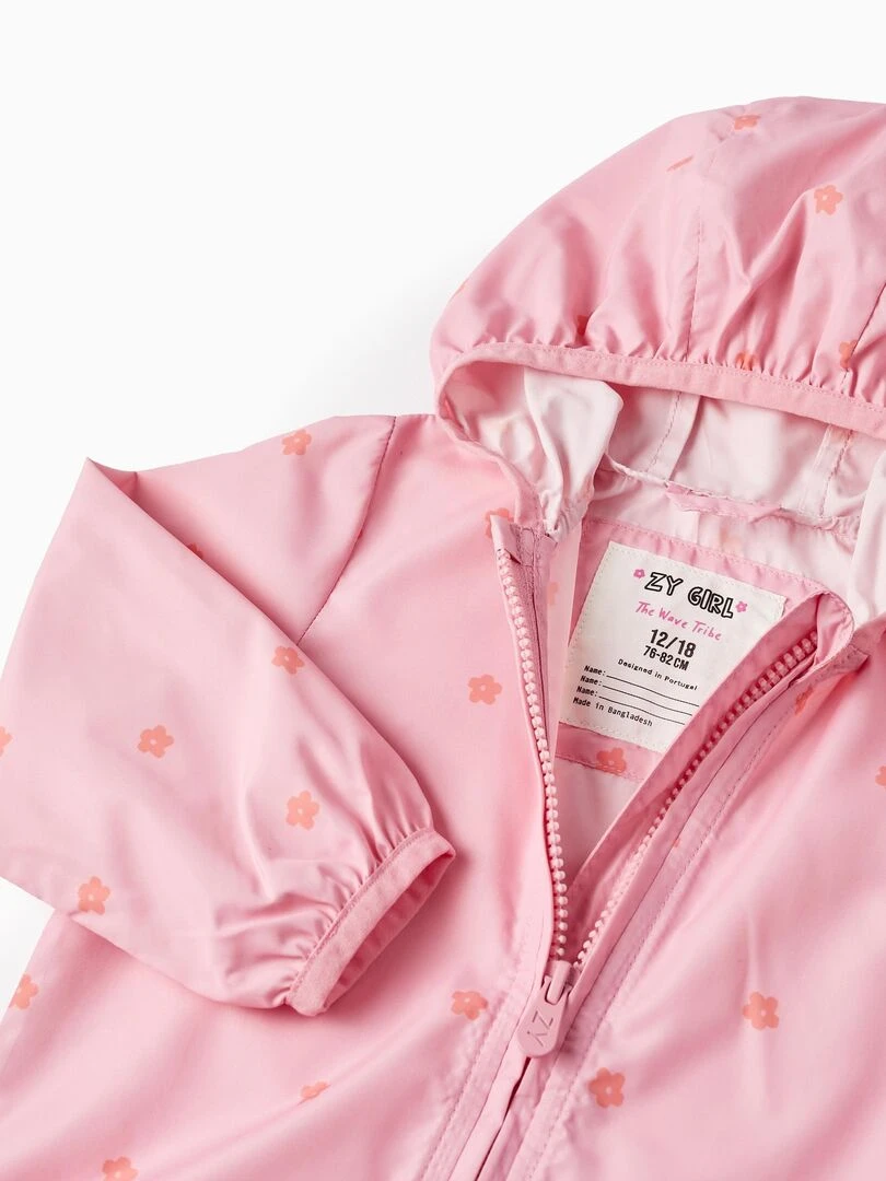Manteau Coupe Vent avec Capuche pour Bébé Fille 'Floral'  THE WAVE TRIBE   Rose clair