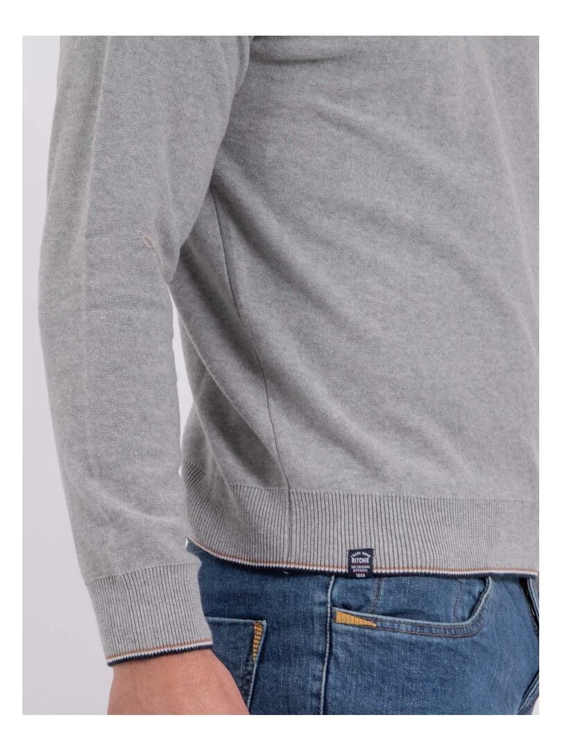 Pull col rond pur coton AMATEO   Gris